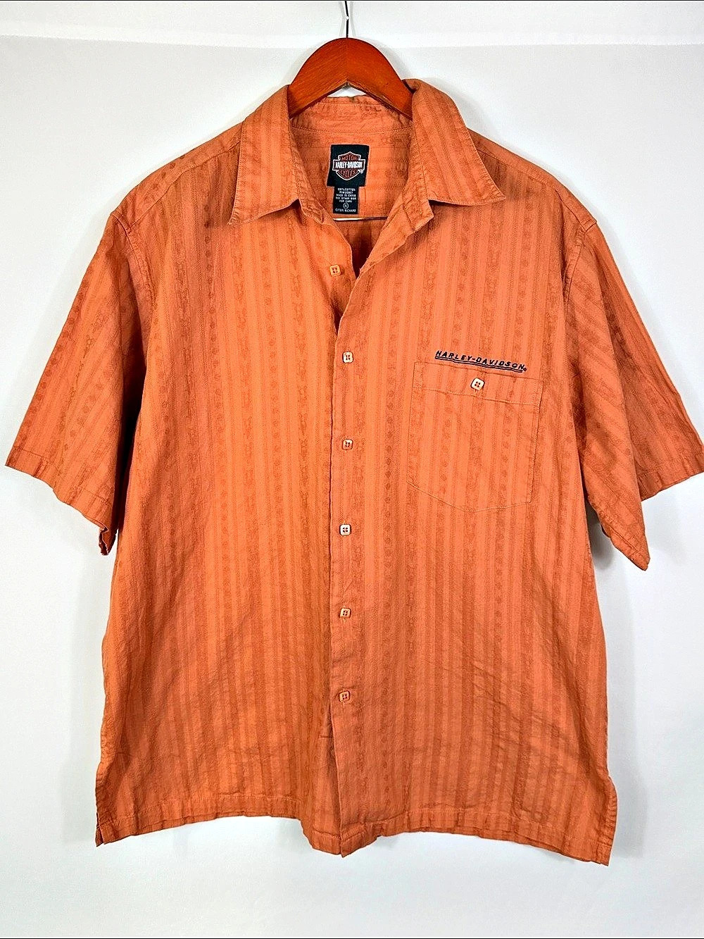 Harley-Davidson Men's 100% Cotton Orange Patterned Shirt XL Like New
